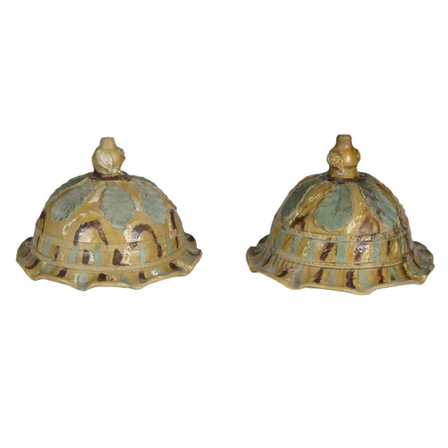 Antique Italian Glazed Vase Holders, Set of 2 For Sale
