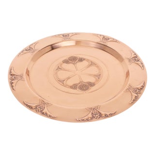 Art Nouveau Copper Platter Tray With Floral Design, 1910 For Sale