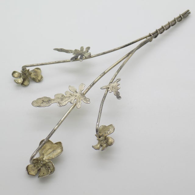 Silver Vintage Italian Handmade Genuine Silver Orchid Branch Long Miniature, 1950s For Sale - Image 8 of 13