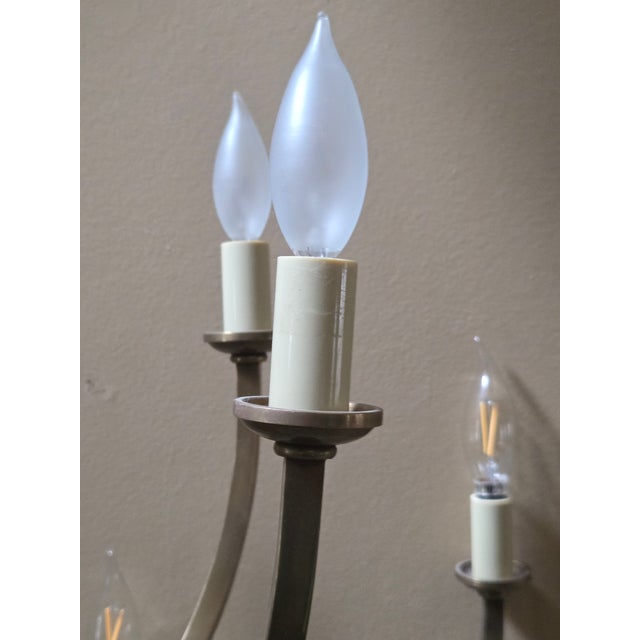 Brass Sleek Modern Patinated Brass 12 Arm Chandelier Attributed to Hart Associates For Sale - Image 8 of 8