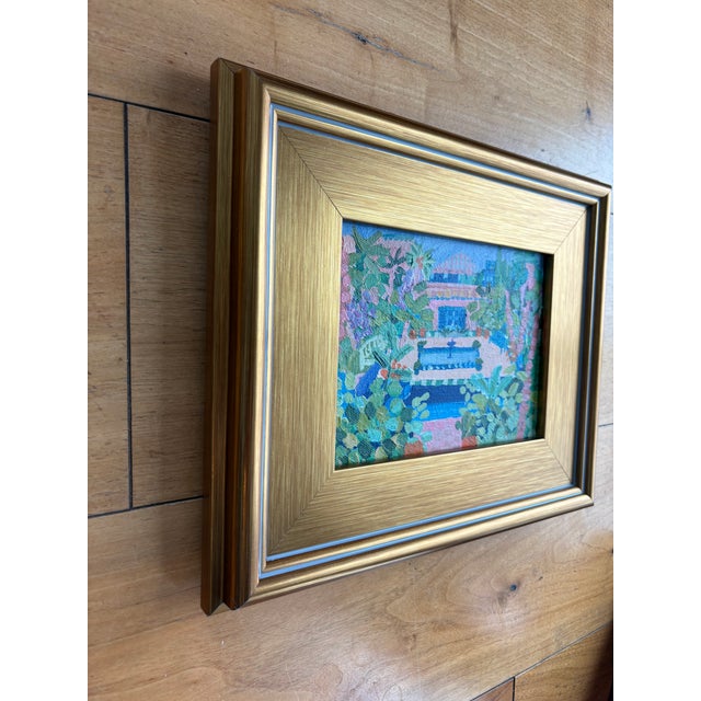 Blue 2024 Uk “Moroccan Gardens” Original Painting by Laura Gee in New Closed Corner Gold Plein Air For Sale - Image 8 of 8