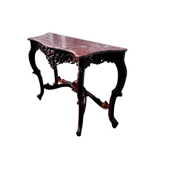 Late 20th Century, Rococo Style Carved Wood and Marble Console Table For Sale - Image 4 of 8