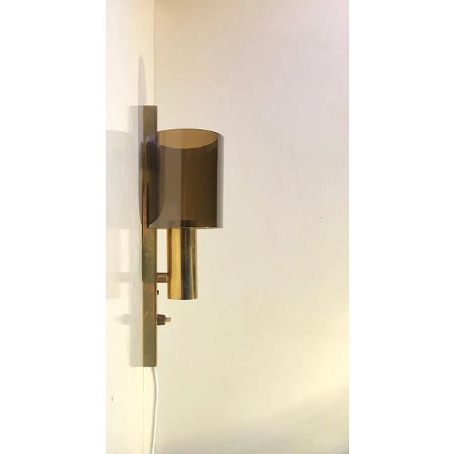 Metal Danish Gilt Brass & Smoked Acrylic Glass Sconce from Hassel & Teudt, 1960s For Sale - Image 7 of 7