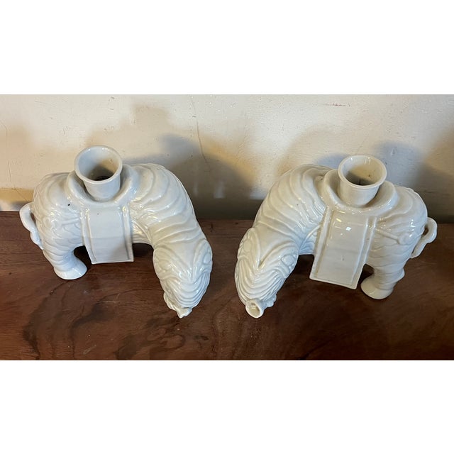 Antique 18th Century Chinese Blanc De Chine Porcelain Elephant Candlestick or Joss Stick Holders - A Pair For Sale - Image 16 of 16