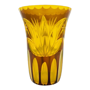 Bohemian Czech Amber & Canary Yellow Cut to Clear Vase | Tulip Motif | Early 20th C Style