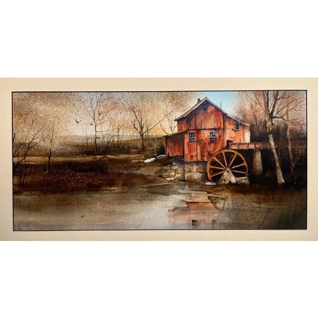 1989 Vintage Original WATERMILL Watercolor Painting Signed and Framed Aprox. dimensions: Frame: 20"H x 30"W Opening area:...