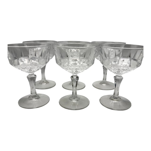 1970s Cristal D’Arques St Germain Crystal Coupe Glasses 9cl Includes Original Box France - Set of 6 For Sale