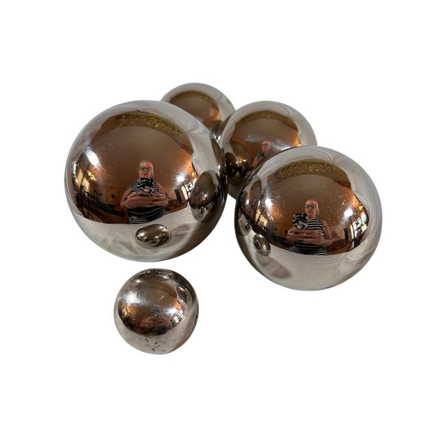 1990s Set of Five Shiny Stainless Steel Orbs For Sale - Image 5 of 5