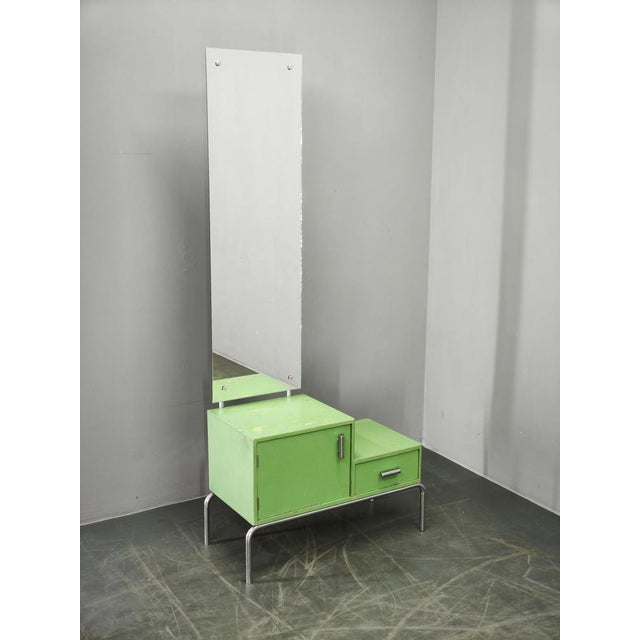 Bauhaus Czech Green Vanity Table with Mirror and Chrome Frame, 1930 For Sale - Image 17 of 18