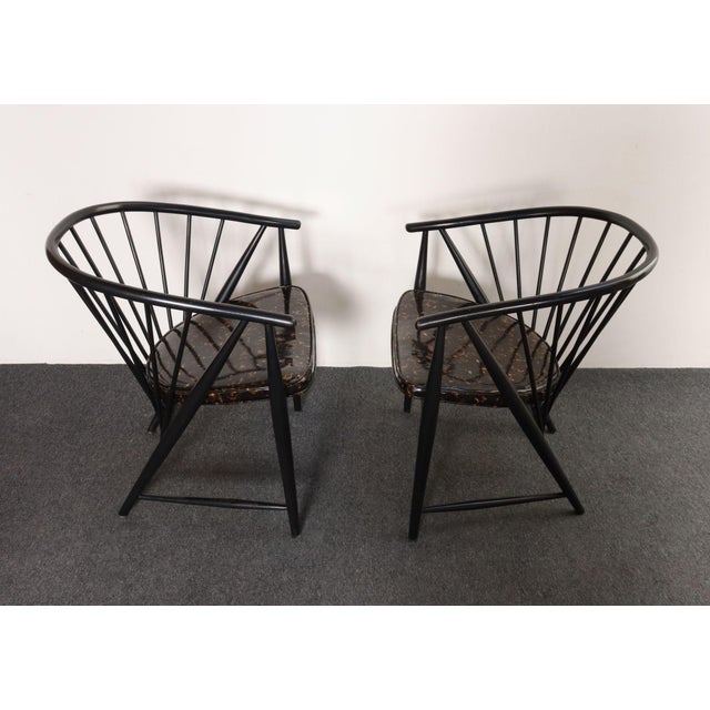 Mid-Century Modern Pair of Swedish Modern Ebonized Beechwood Sunfeather Arm Chairs by Sonna Rosen For Sale - Image 3 of 18
