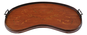 Antique Inlaid Mahogany Kidney-Shaped Serving Tray, 1800s
