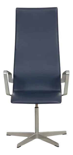 Tall Backed Oxford Chair in Blue Essential Leather by Arne Jacobsen, 2000s