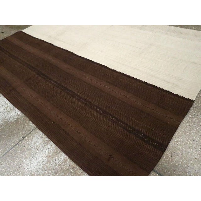 Brown Galerie Shabab Collection Tribal Mid-20th Century Turkish Flatweave Kilim Accent Rug in Brown & Cream For Sale - Image 8 of 10