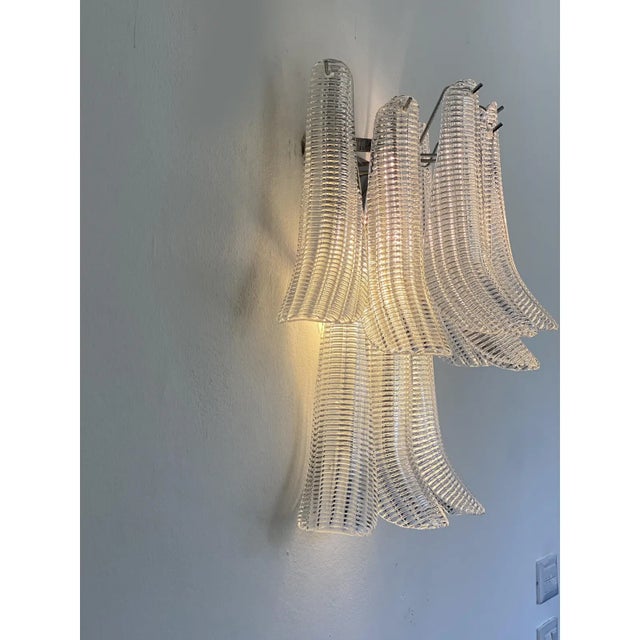Modern Mazzega-Style “Selle” Murano Glass Wall Sconces With Diamond-Cut Transparency — Set of Four For Sale - Image 11 of 11