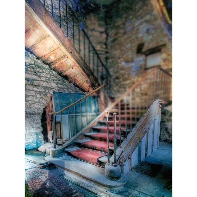 Rustic Oversized Metal Wall Art - Rustic Stone Staircase & Red Carpet (32" X 48") For Sale - Image 3 of 8