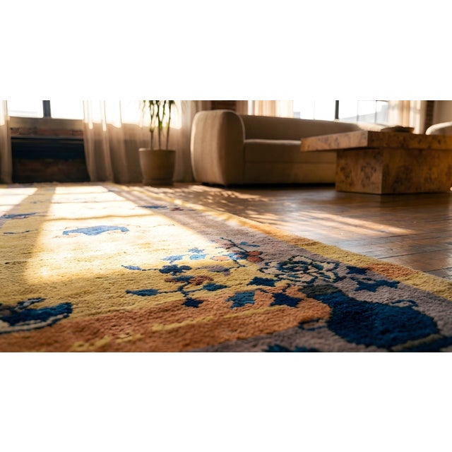 Textile 1920s Beige Floral Antique Chinese Art Deco Hand Knotted Rug 2'6" X 11'4" Wool Carpet For Sale - Image 7 of 9