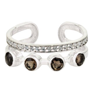 Rare Open Cuff Smoky Topaz Ring With Dazzling Zircons, Size 7 For Sale