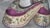 Chinese Rare 19thC Chinese Manchu Flowerpot Shoes Embroidered Silk Purple Satin For Sale - Image 3 of 8