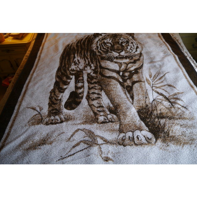 Biederlack Style Tiger Throw Blanket Very Soft 53" X 73" Reversible Vintage For Sale - Image 12 of 14