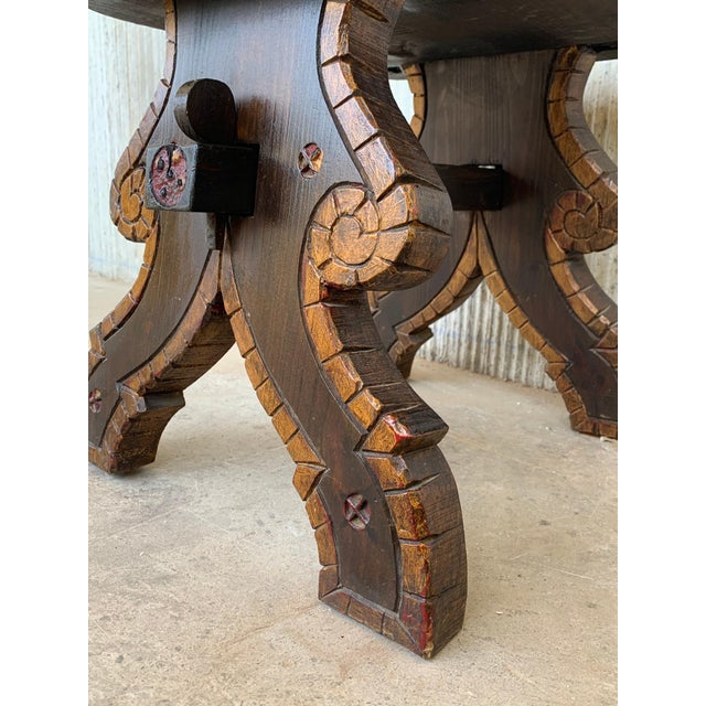20th Century Pair of Spanish Polychromed Sgabello Carved Side Chair or Stool For Sale - Image 9 of 18