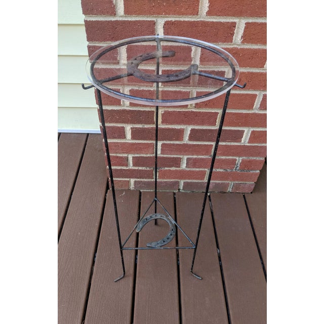 Metal Vintage Southwest Cowboy Wrought Iron Horseshoe Plant Stand For Sale - Image 7 of 12