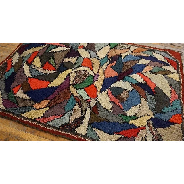 Great Red Border Color and Multi Color Background Vintage American Hooked Rug For Sale - Image 4 of 13
