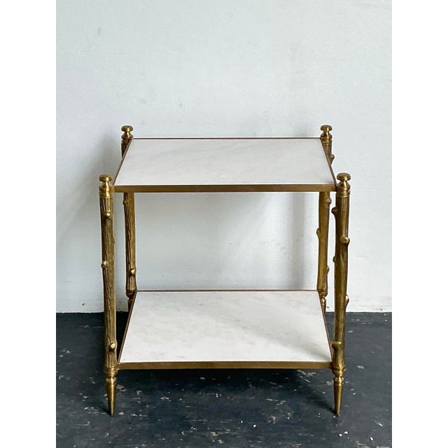 Vintage Brass Faux Bois Two-Tier Table For Sale - Image 12 of 12