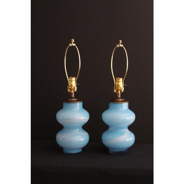 Blue Mid 20th Century Seguso Style Murano Lamps, a Pair For Sale - Image 8 of 13