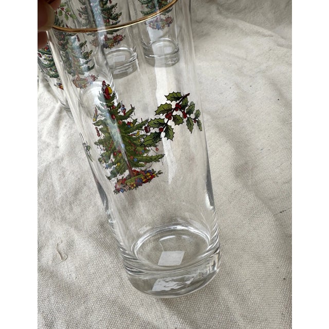 Farmhouse Vintage Set of 8 Spode Christmas Tree Highball Glasses For Sale - Image 3 of 6