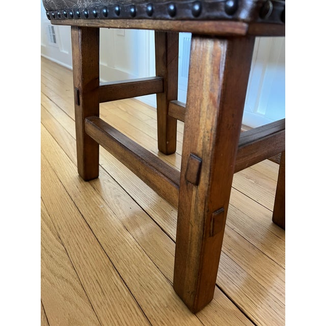 Wood Pottery Barn Caden Leather Stool For Sale - Image 7 of 12