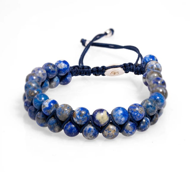 Lapis Lazuli Stone Two Row Beaded Woven Striking Bracelet For Sale - Image 10 of 10