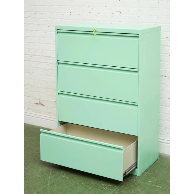 Metal Mid 20th Century Mint Four Drawer Filing Cabinet For Sale - Image 7 of 12