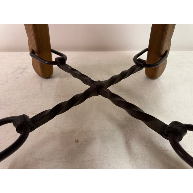 Brown Vintage French Oak and Wrought Iron Coffee Table, 1970s For Sale - Image 8 of 13