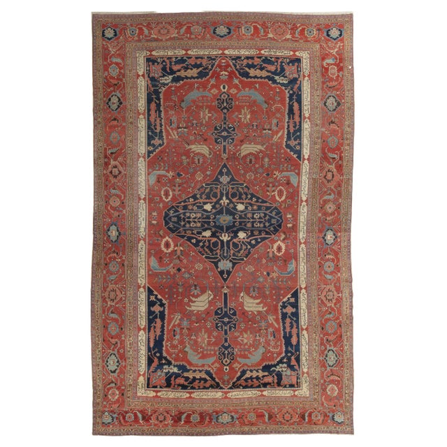 Antique Persian Serapi Carpet, Handmade Wool Oriental Rug, Rust, Ivory and Blue For Sale - Image 11 of 11