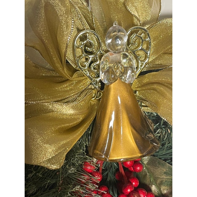 Shabby Chic Handmade Christmas Holiday Swag With Gold Blown Glass Angel For Sale - Image 3 of 6