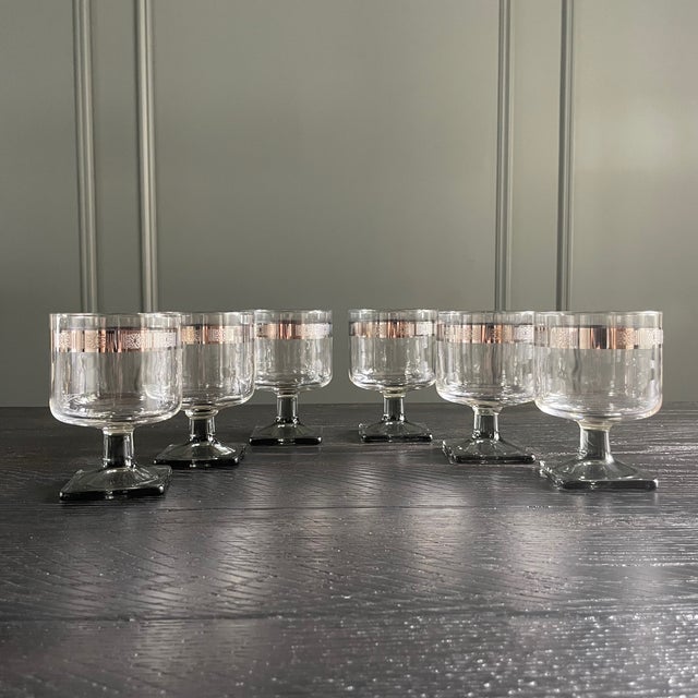 1960s Federal Glass Nordic Midnight Short Stem Goblets with Butterfly Set of 6 Chairish