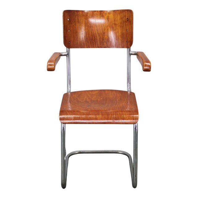 Bauhaus Cantilever Armchair in Chrome Tubular Steel and Beech, 1930s For Sale