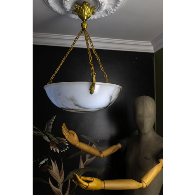 Large White Alabaster with Black Veins & Bronze Pendant, 1920s For Sale - Image 9 of 18