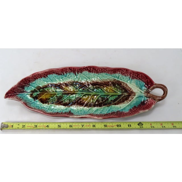 Antique American Victorian Majolica Leaf Relish Serving Tray For Sale - Image 11 of 13