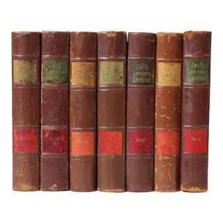 Scandinavian Leather-Bound Books by Jack London - Set of 7 For Sale