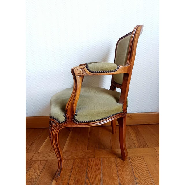 Louis XV Green Cabriolet Armchair, 1890s For Sale - Image 3 of 17