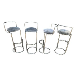 Late 20th Century Set of 4 Chrome Luis Sognot Style Cantilever Barstools For Sale