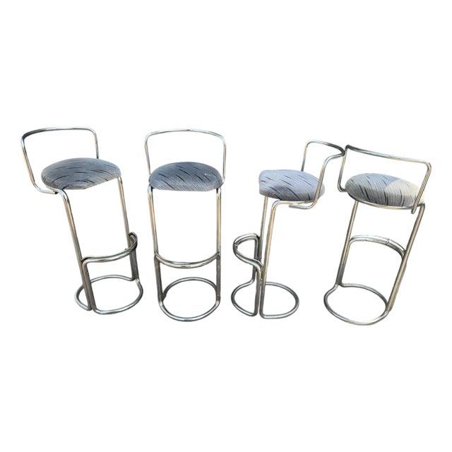 Late 20th Century Set of 4 Chrome Luis Sognot Style Cantilever Barstools For Sale