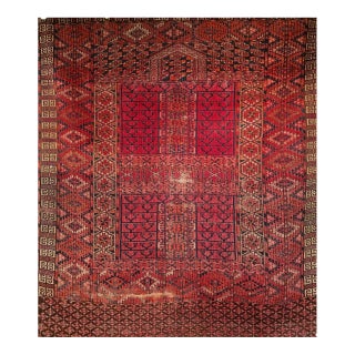 Near Square Size Vintage Turkmen Tekke Ensi in Prayer Pattern in Red, Navy, Ivory, Blue For Sale