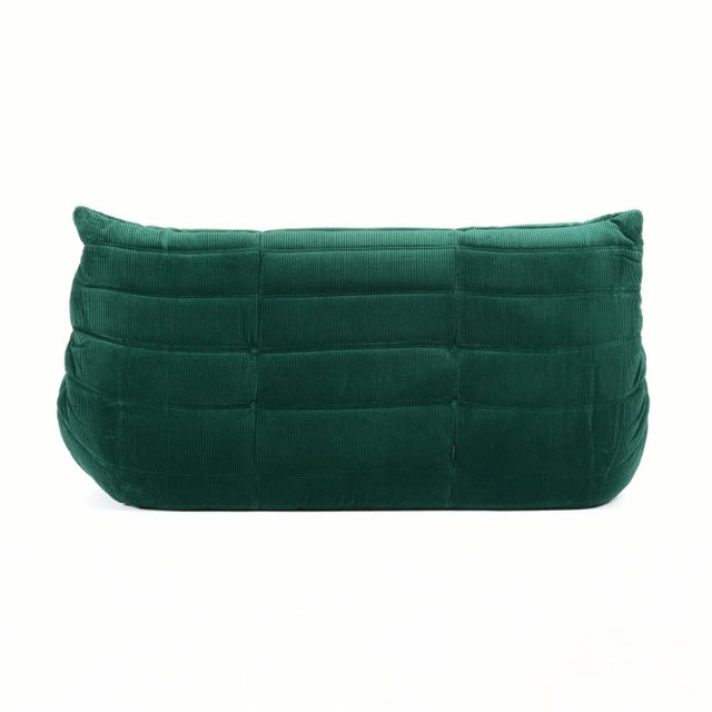 Ligne Roset Togo Loveseat in Emerald Corduroy - Original Vintage Ligne Roset For Sale - Image 4 of 10