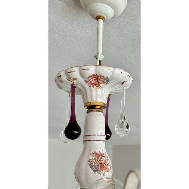 Pink Vintage Murano Style Floral Chandelier – Romantic Pink & White Glass Bouquet Light - Pair For Sale - Image 8 of 18