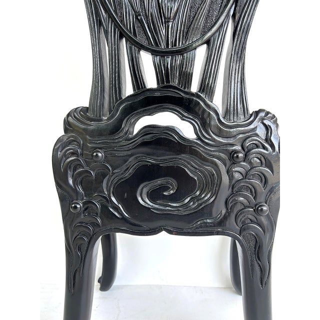 Early 20th Century Chinese Heavily Carved Ebonized Chair With Art Nouveau Influence, Greek Key Trim For Sale - Image 13 of 15
