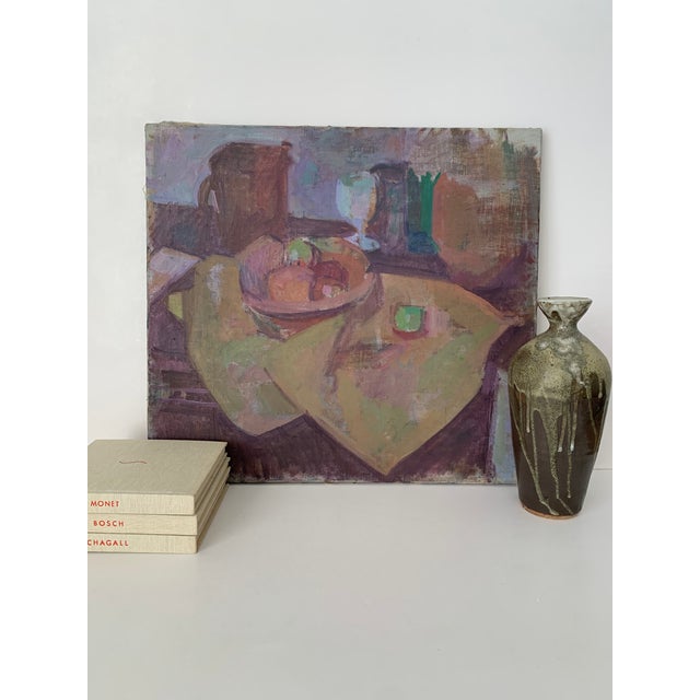 Oil on Canvas Still Life of a Kitchen Scene A serene still life by Swiss artist Kaspar Ilg, circa 1960’s. Deeply saturated...