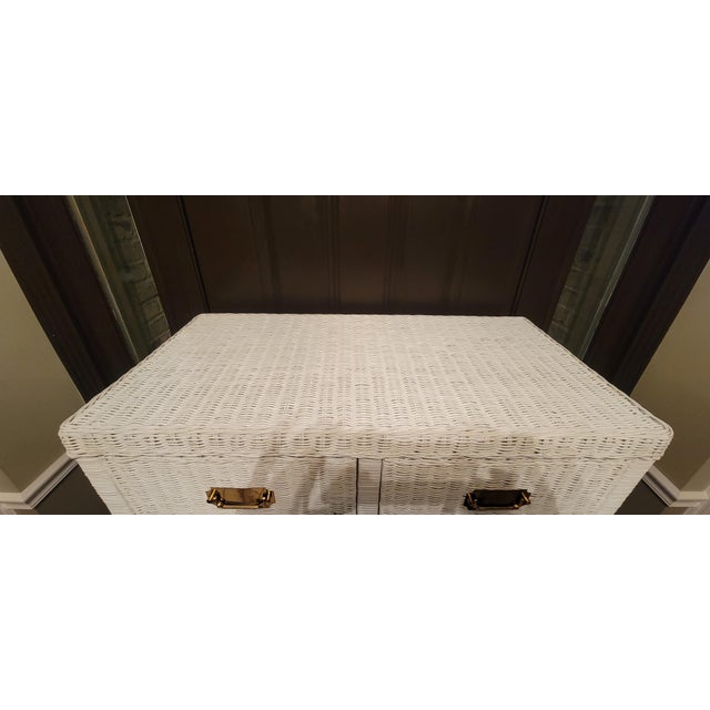 White 1980's Henry Link Style Coastal 6 - Drawer Wicker Dresser For Sale - Image 8 of 15