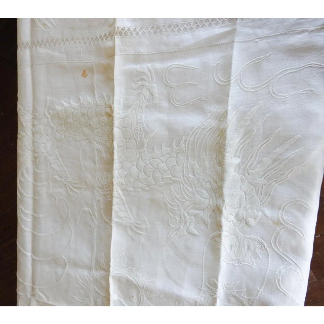 White Antique Hand Embroidered Dragon Birds White Organza Tablecloth For Sale - Image 8 of 12